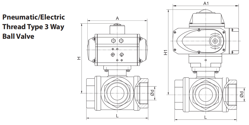 3 Way Stainless Steel Ball Valve With Pneumatic Actuator Limit Switch