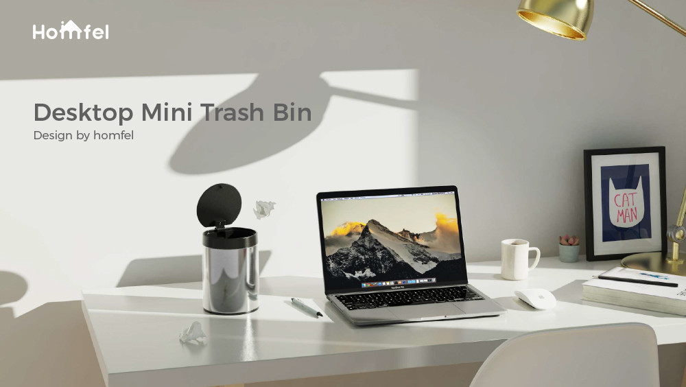 OEM Office Touch Garbage Can Waste Bin 3L Desktop Mini Stainless Steel