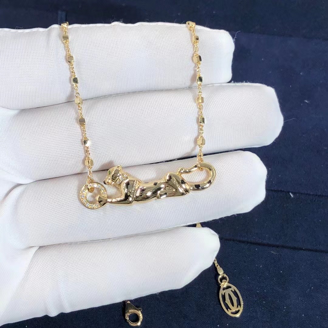 Car Tie 18k Gold PanthèRe De Car Tier Necklace Rose Gold Tsavorite Garnets VVS Diamonds