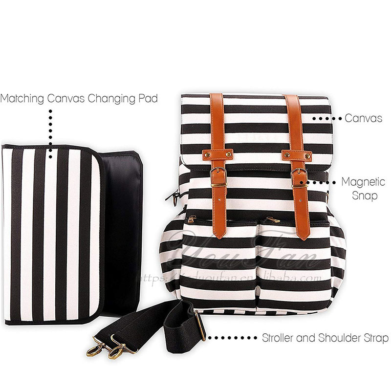 Unisex Canvas Diaper Bag Backpack leather canvas diaper bag