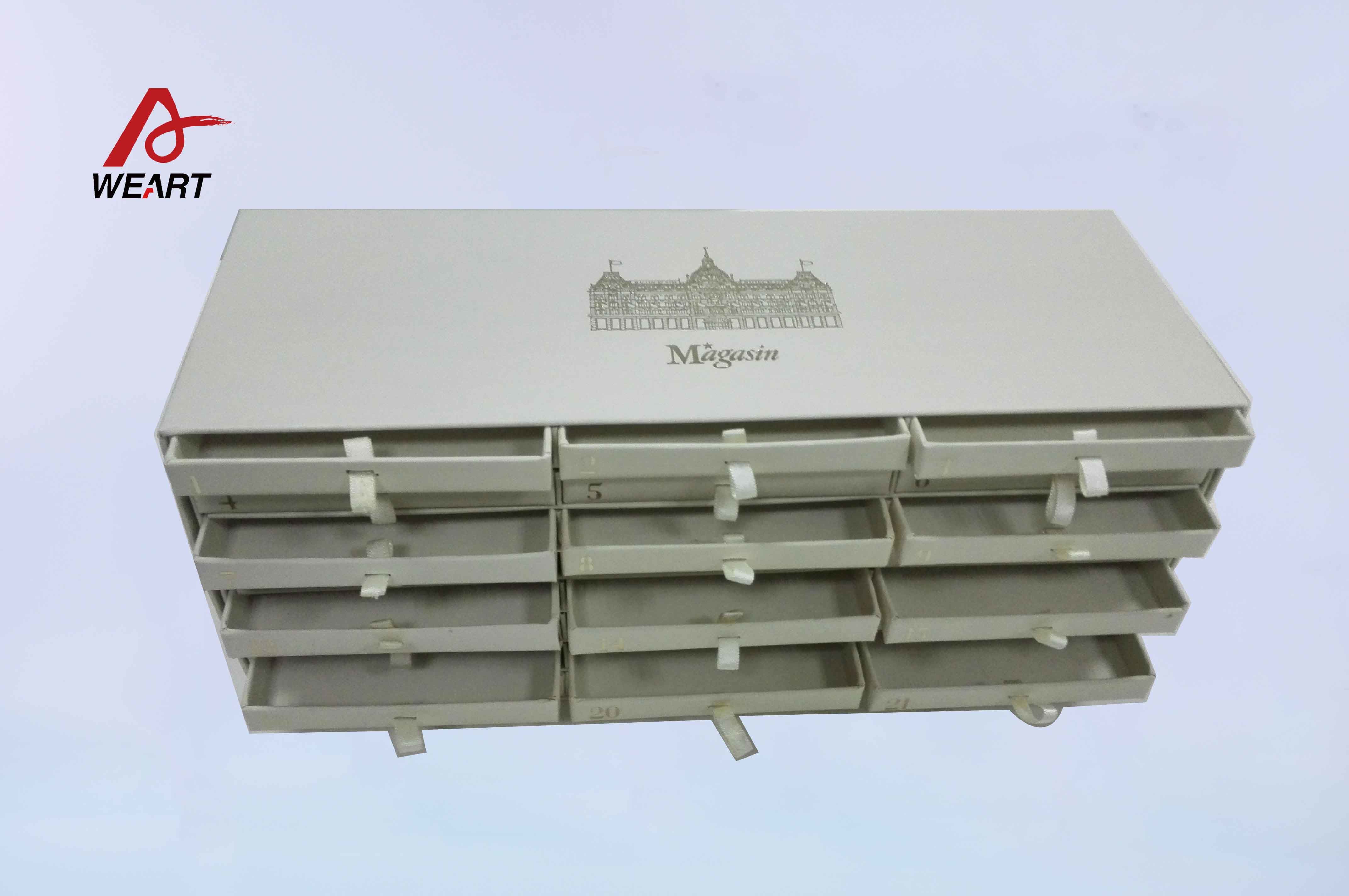 Special Multi Drawer Paper Jewelry Boxes With Small Round Ribbon Handle