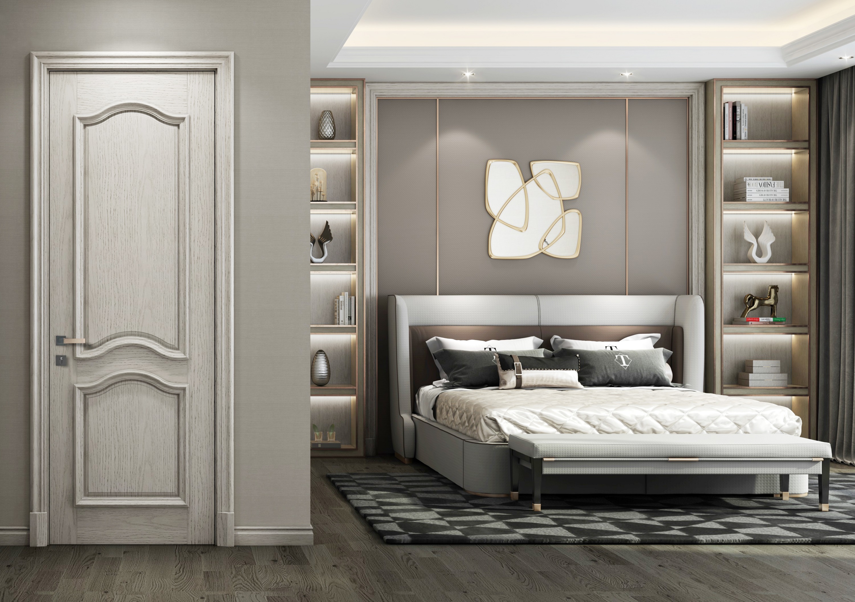 Interior MDF Wooden Room Doors Customized Color Modern Design with Solid Wood Veneer