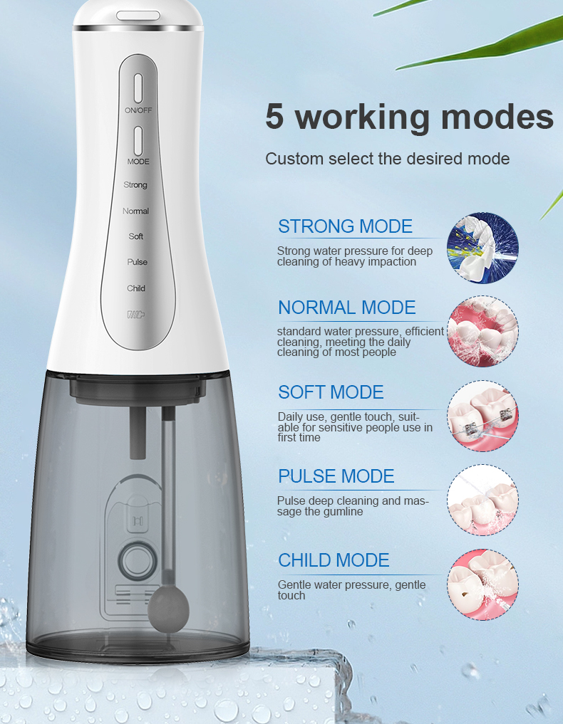 Portable Electric Oral Dental Flosser Waterproof Rechargeable 5 Modes