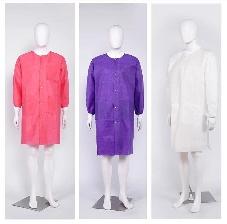 Quality Protective Dust Medical Dental Doctor Nurse Polypropylene Nonwoven PP SMS Disposable Visitor Lab Coat