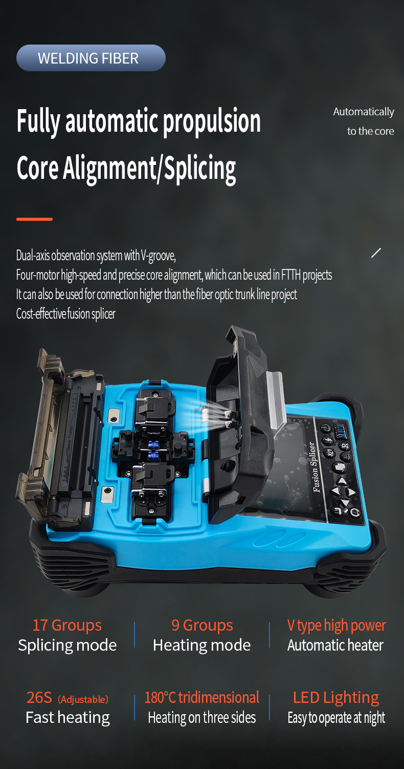 Blue Fiber Optic Fusion Splicer 4800mAh Battery Chinese/English 2 Languages Welding Splicing Machine