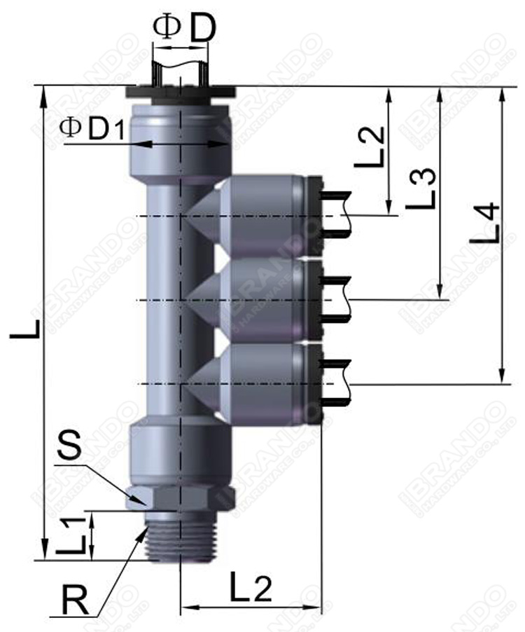 PKB Male Triple Branch Plastic Pneumatic Hose Fittings Push In