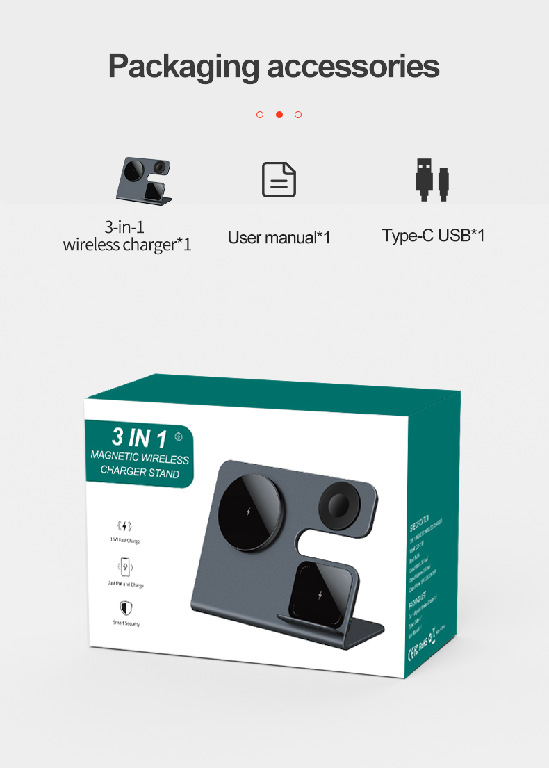 15W Magnetic Wireless Charger 3 In 1 Wireless Charging Stand Cell Phone Charger Fast Charging Short Circuit Protection