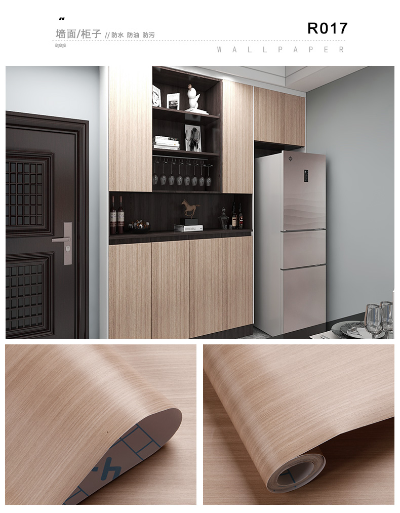 100M Roll Grey Wood Grain Wallpaper PVC Peel And Stick Wood Grain Wallpaper