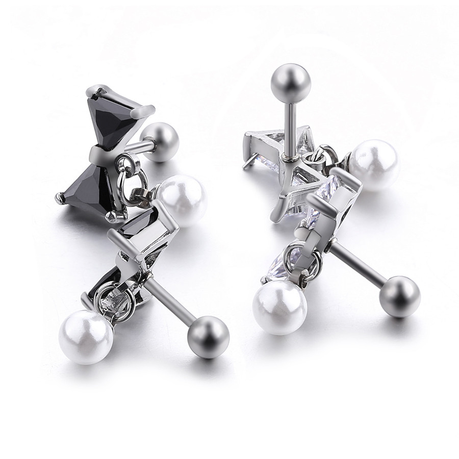 Canada style fashion piercing jewelry bowknot shape stud earring with pearl