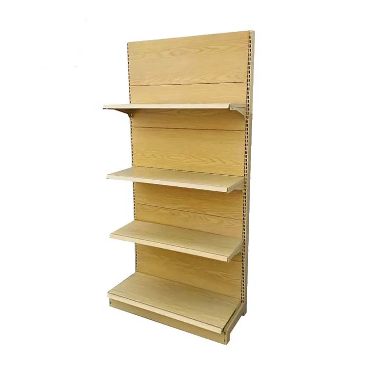 Retail Store Wood Gondola Shelving Wood Grain Transfer Heavy Duty Shelves