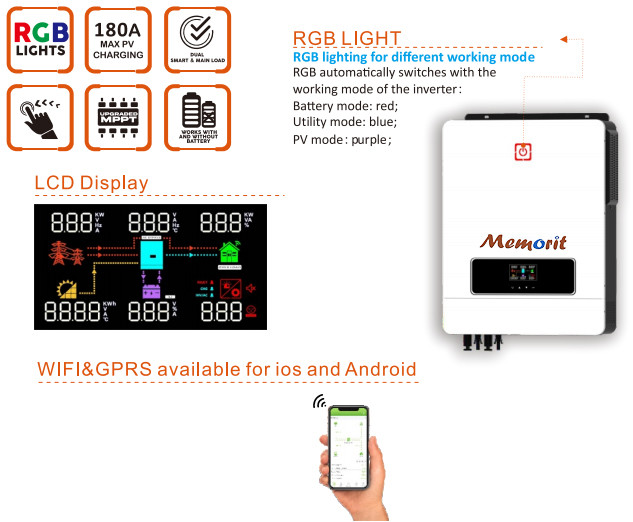 7.2KW Hybrid Solar Inverter 1 Phase Single Pure Sine Wave 7200W Solar Inverter
