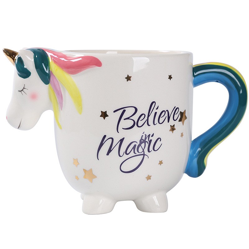 Cute Hand painted 3D Colorful Unicorn Mug Novelty Ceramic Animal Coffee Mug Custom for Unicorn Lover