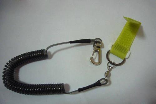 Black coil police equipment mini coil pistol leash w/yellow webbing strap&metal