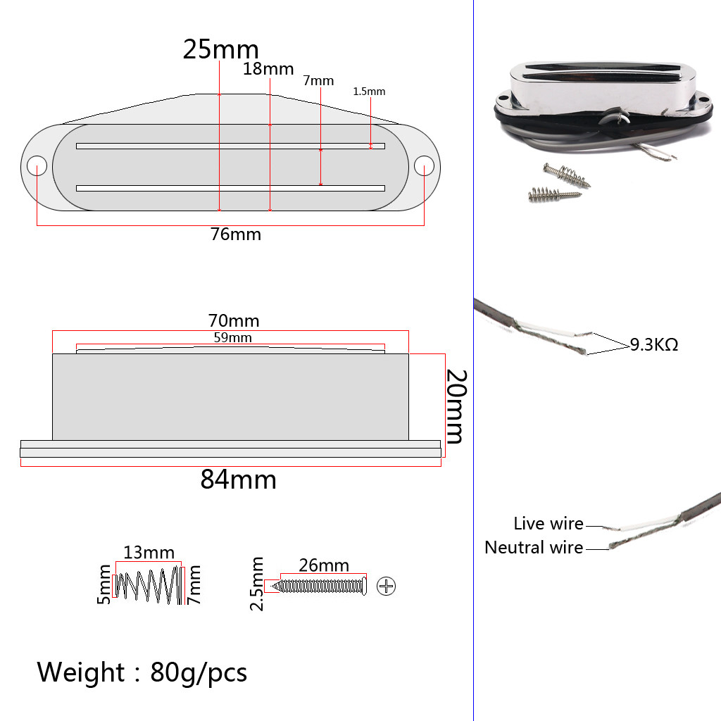 Chrome Plated Plastic Dual Rail Guitar Pickup Single Coil DC Resistance 9.3K