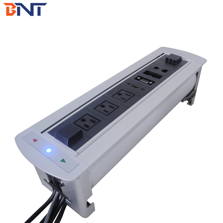 Aluminum alloy Motorized Flip Up Desk Power Data Socket with power cord