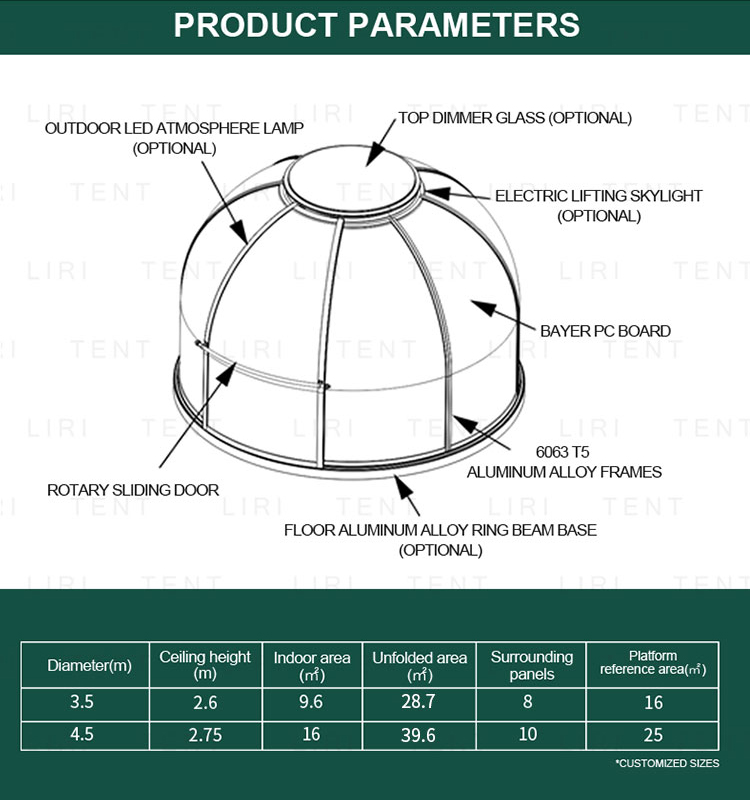 Outdoor 360 Degree Cystal PC Bubble Dome Tents Restaurant Igloo House