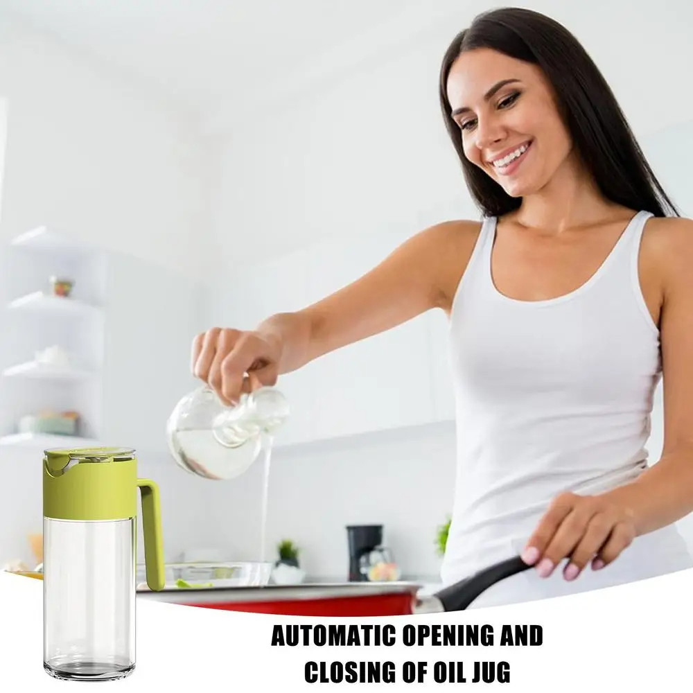 Auto Flip Cooking Oil Bottles Leak Proof Oil Dispenser Bottle With Automatic Stopper Cap Non Slip Handle For Kitchen Cooking