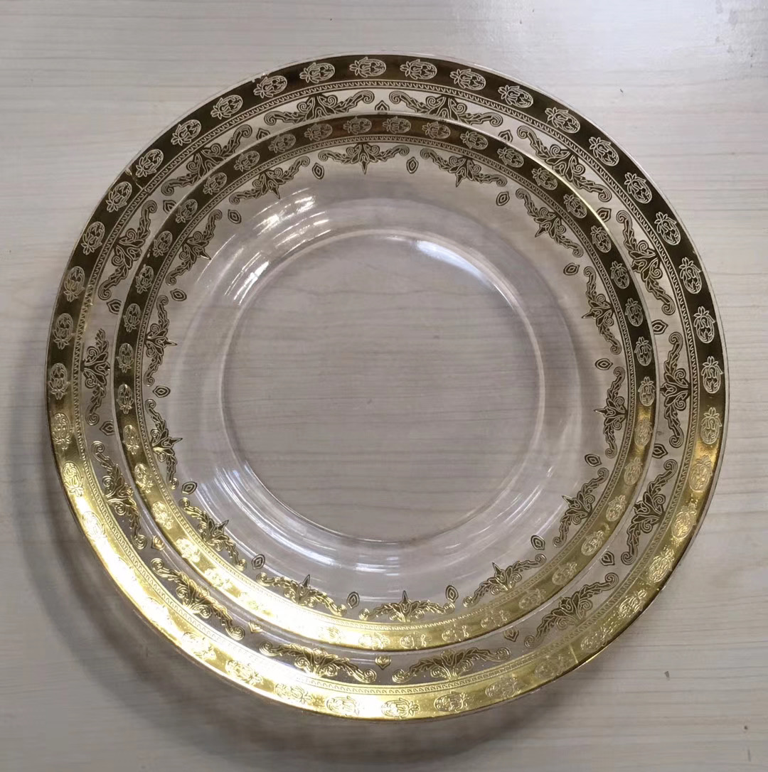 Gold Rim Mirror Charger Plate For Wedding Event Diamond Rhinestones 15 Inch