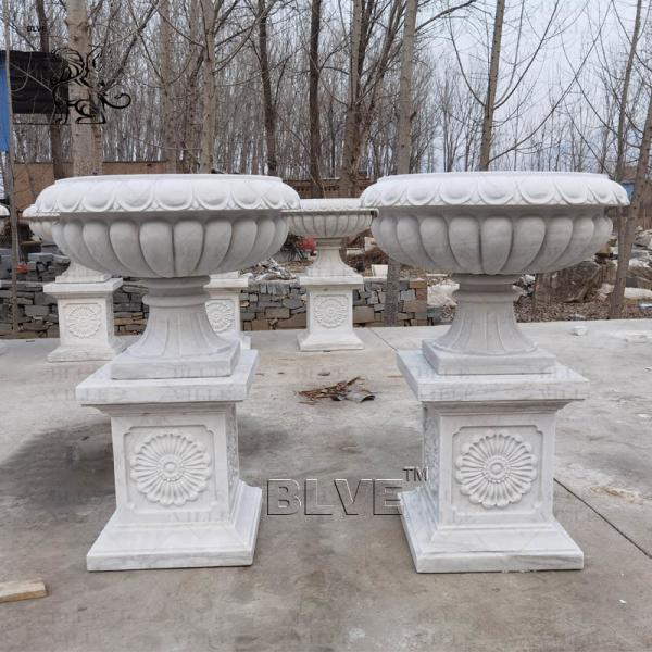 Natural Stone Flower Pot White Marble Planter Urns Handcarved Large Garden