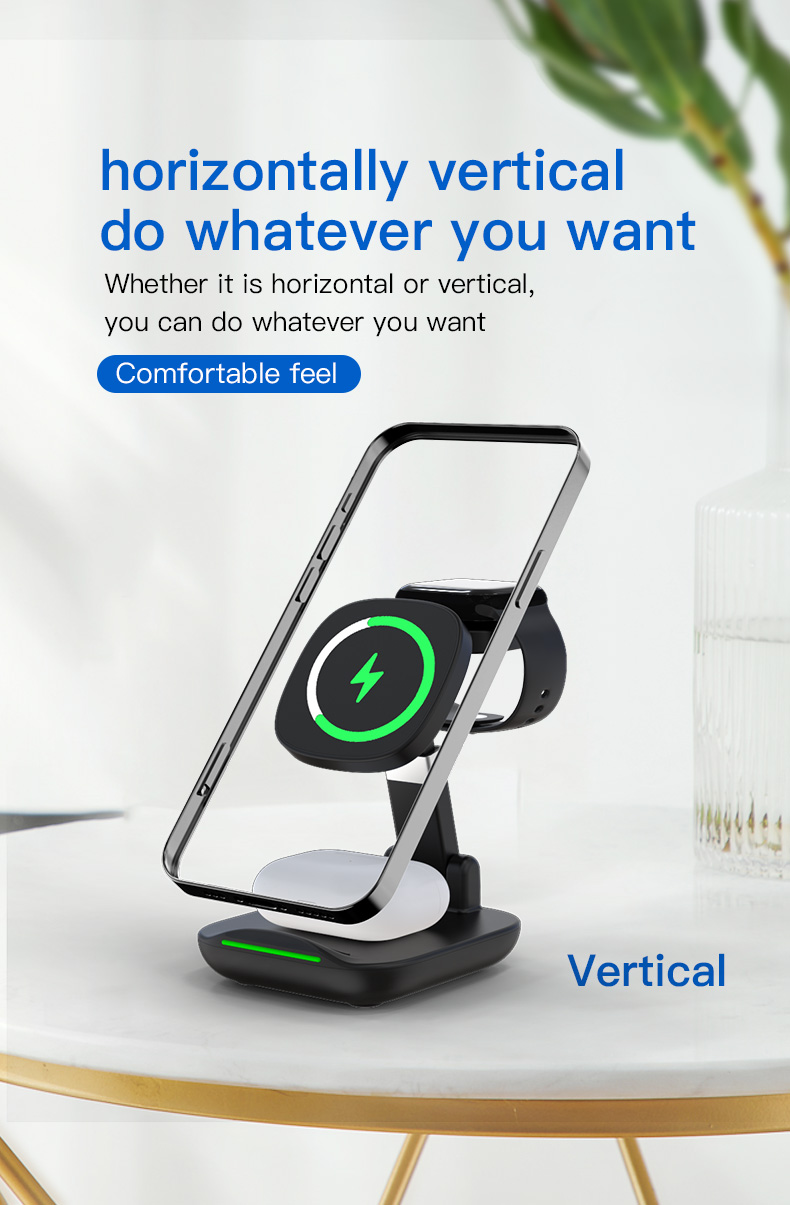 15W Foldable Wireless Charging Fast Charging ABS 3 In 1 Fast Charging Station