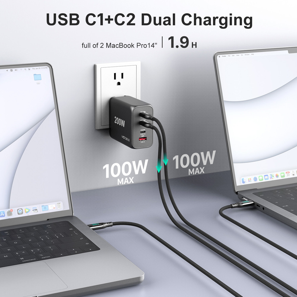 200W GaN USB Charger 3 Pro USB-C Fast 4-Port PD100W PPS 65W 45W QC5 For Laptop