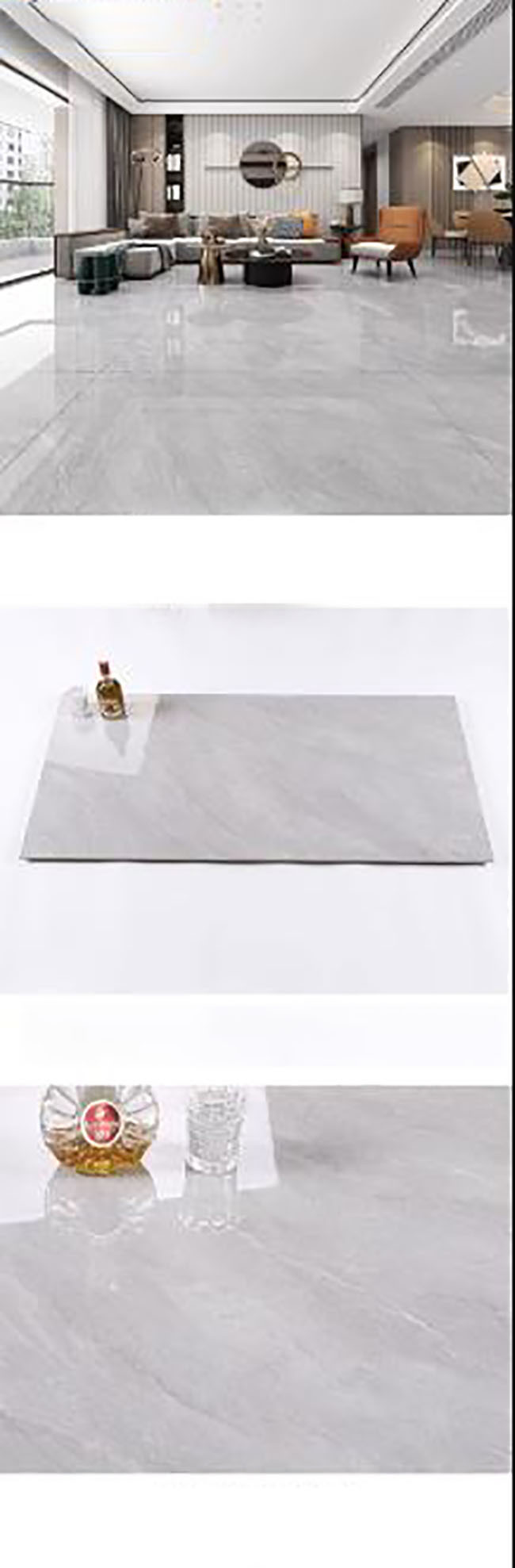 High Glossy Glazed Tiles Gray Color Natural Texture Porcelain Tiles 600*1200mm