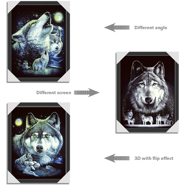 CMYK 3D Wolves Image Lenticular 3d Pictures PS Frame For Office Decoration