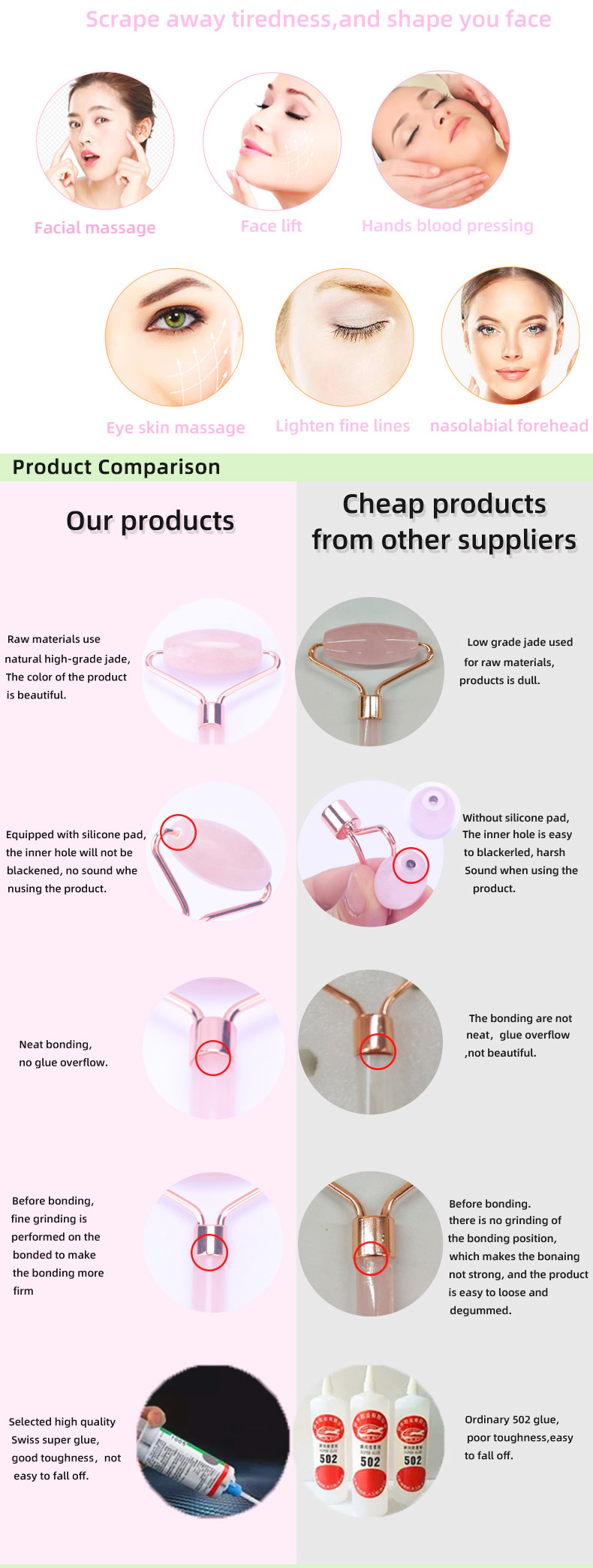 Quartz Face Jade Roller Logo Customized Face Massage Stone Roller
