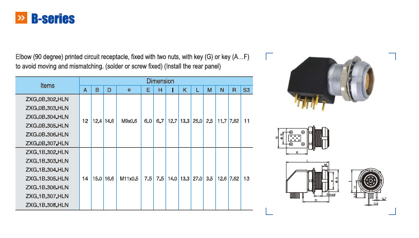 6 Pin Circular Printed Circuit Board Connectors Push Pull IP50 With Two Nuts