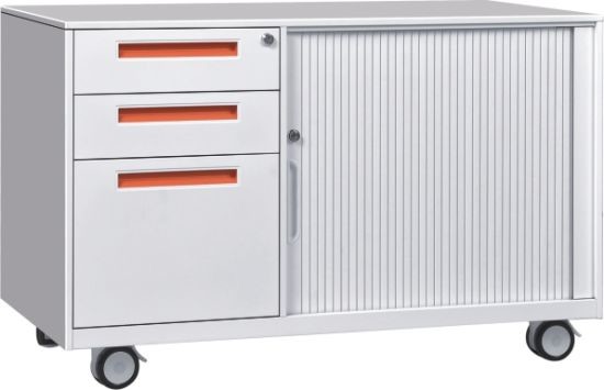 Steel Mobile Pedestal Caddy Cabinet Left 3 Drawer Right Sliding Door Under desk