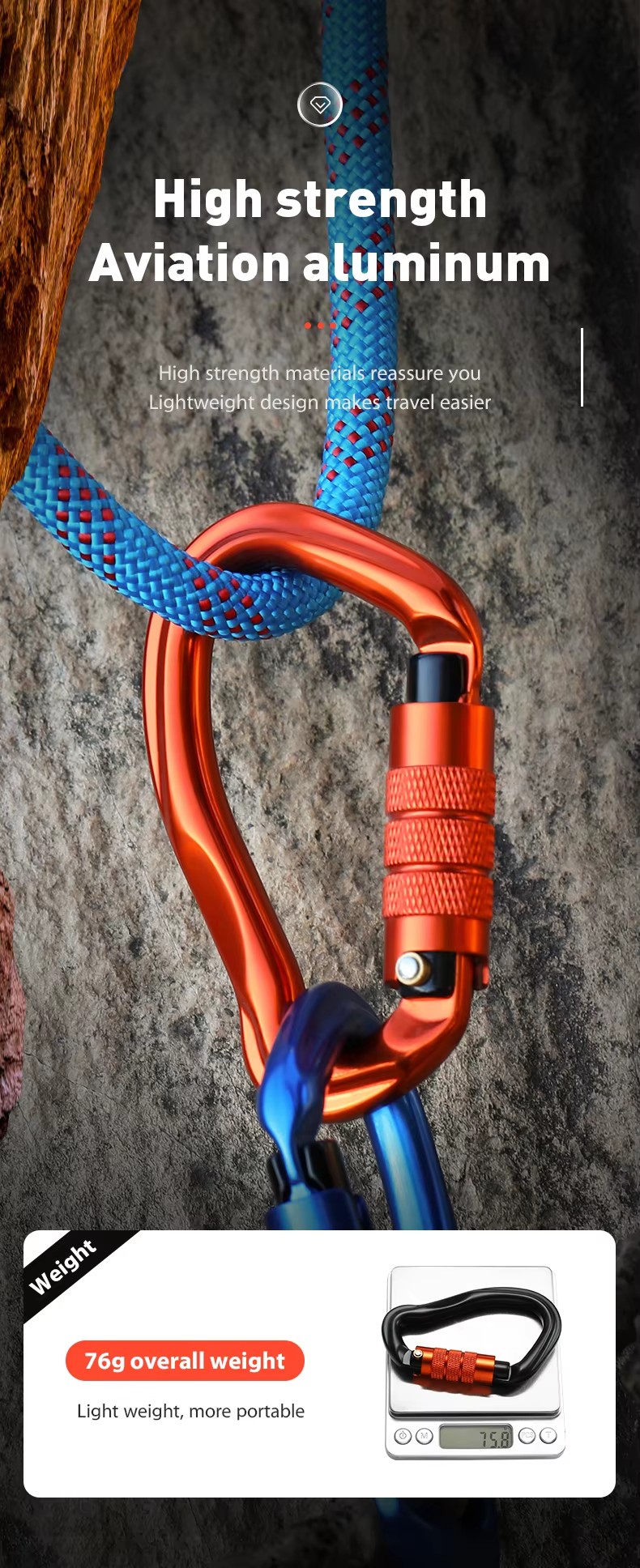 Customize Logo Climbing Aluminum Alloy Snap Hook Heavy Duty Aluminum Carabiner