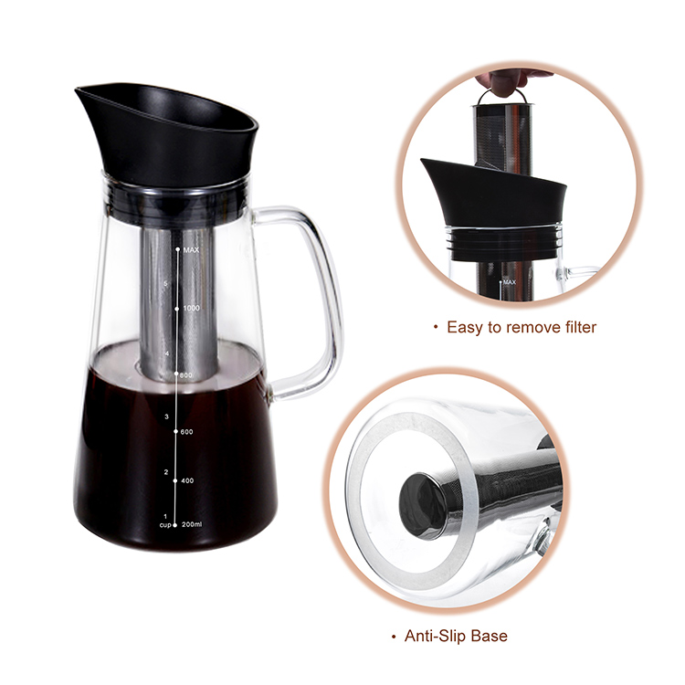 700ml Clear Cold Brew Iced Coffee Maker With Stainless Steel Filter