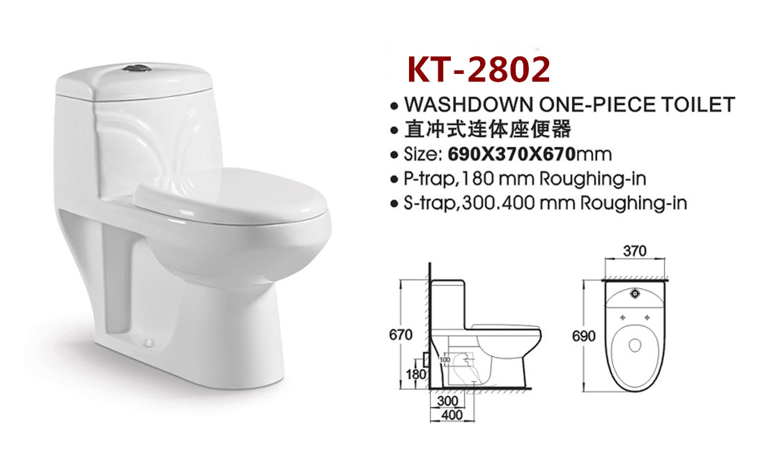 Bathroom Sanitary Ware Ceramic Washdown One piece Toilet with 10cm/4inch diameter outlet K