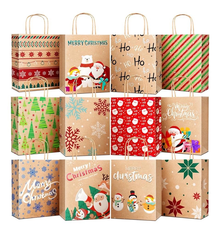 Gravure Printing Customized Bio-Degradable Kraft Paper Bag for Merry Christmas Parties