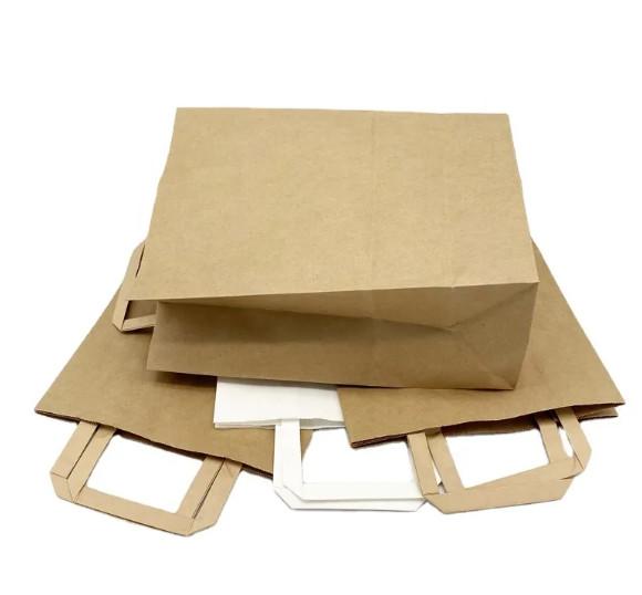 Flat Handles Reusable Kraft Paper Carry Bags Shopping Restaurant Takeaway Paper