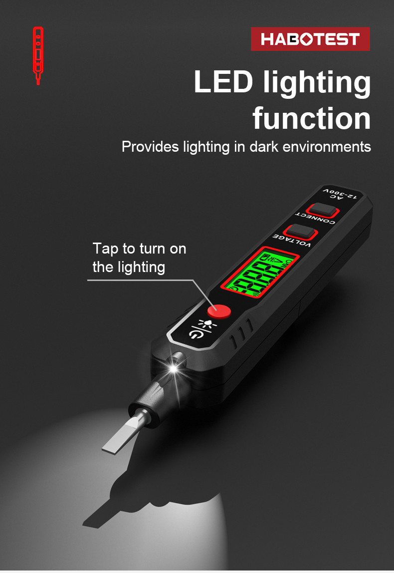 HABOTEST Voltage Detector HT89 AC 300V Sensitive Induction Tester Pen Backlight AC Voltage Tester Sound Light Alarm LCD Display