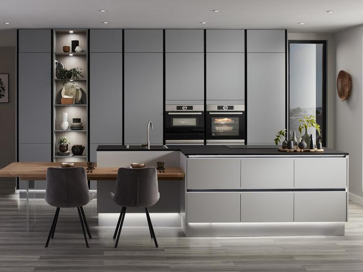 High End Modern Simple Houses Kitchen Design with Custom Smart Gray Kitchen Cabinets