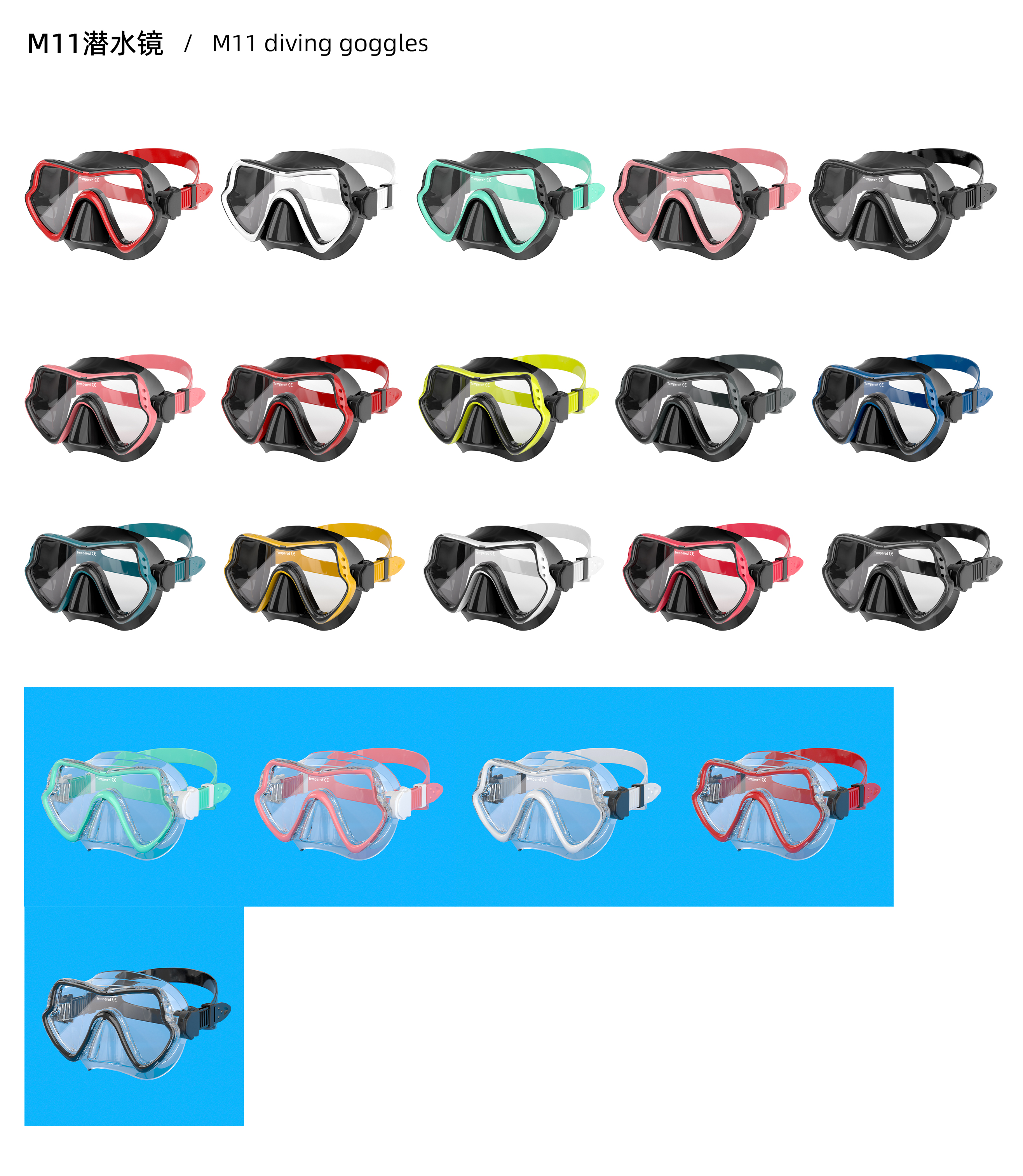 Tempered Glass Lens Scuba Diving Snorkel Mask Set For Youth Adult