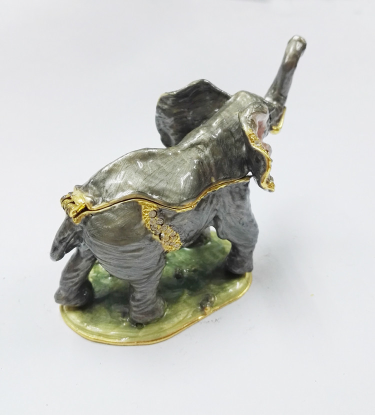 Handmade Pewter metal Trinket Box rhinestone enamel Elephant Decorative jewelry Box