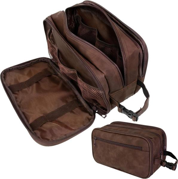 Dark Brown Water-resistant Dopp Kit PU Leather Shaving Pouch Organizer Travel