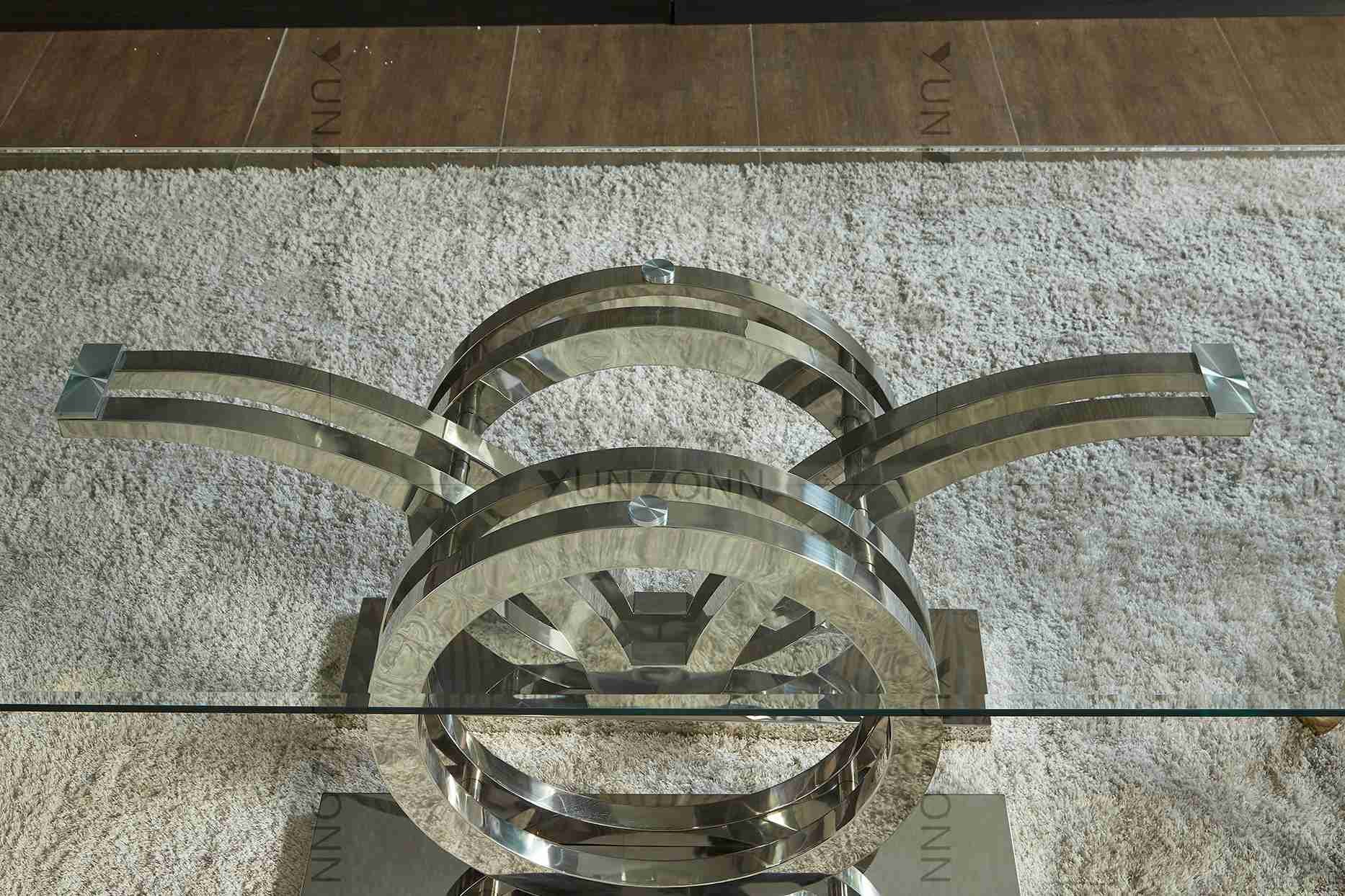 Tempered Glass Seagull Dining Table Rectangle Silver Series Home Furniture