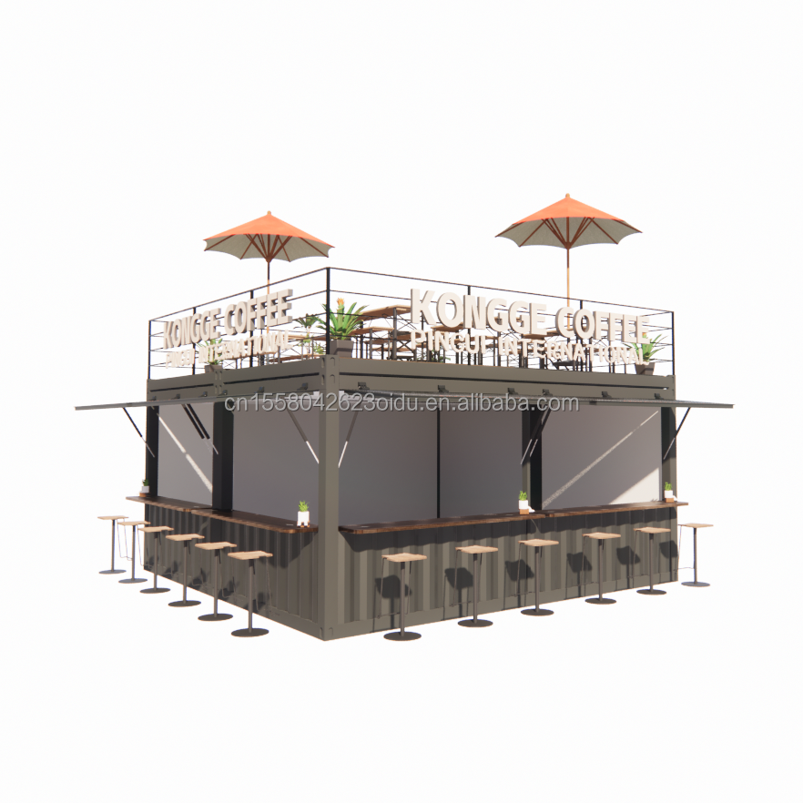 Prefabricated Pop up Container Restaurant Shop Street Food Kiosk with Galvanized Steel Square Tubes Design
