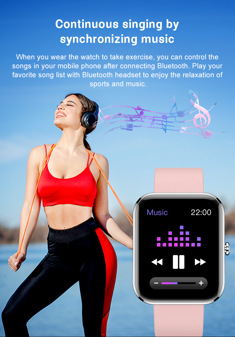 1.69inches Square Smart Watch Alarm Clock Reminder Music Control