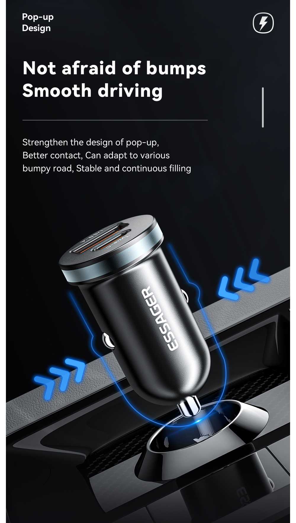 ESSAGER ES-CC12 Series 30W Type C USB A Car Charger Port