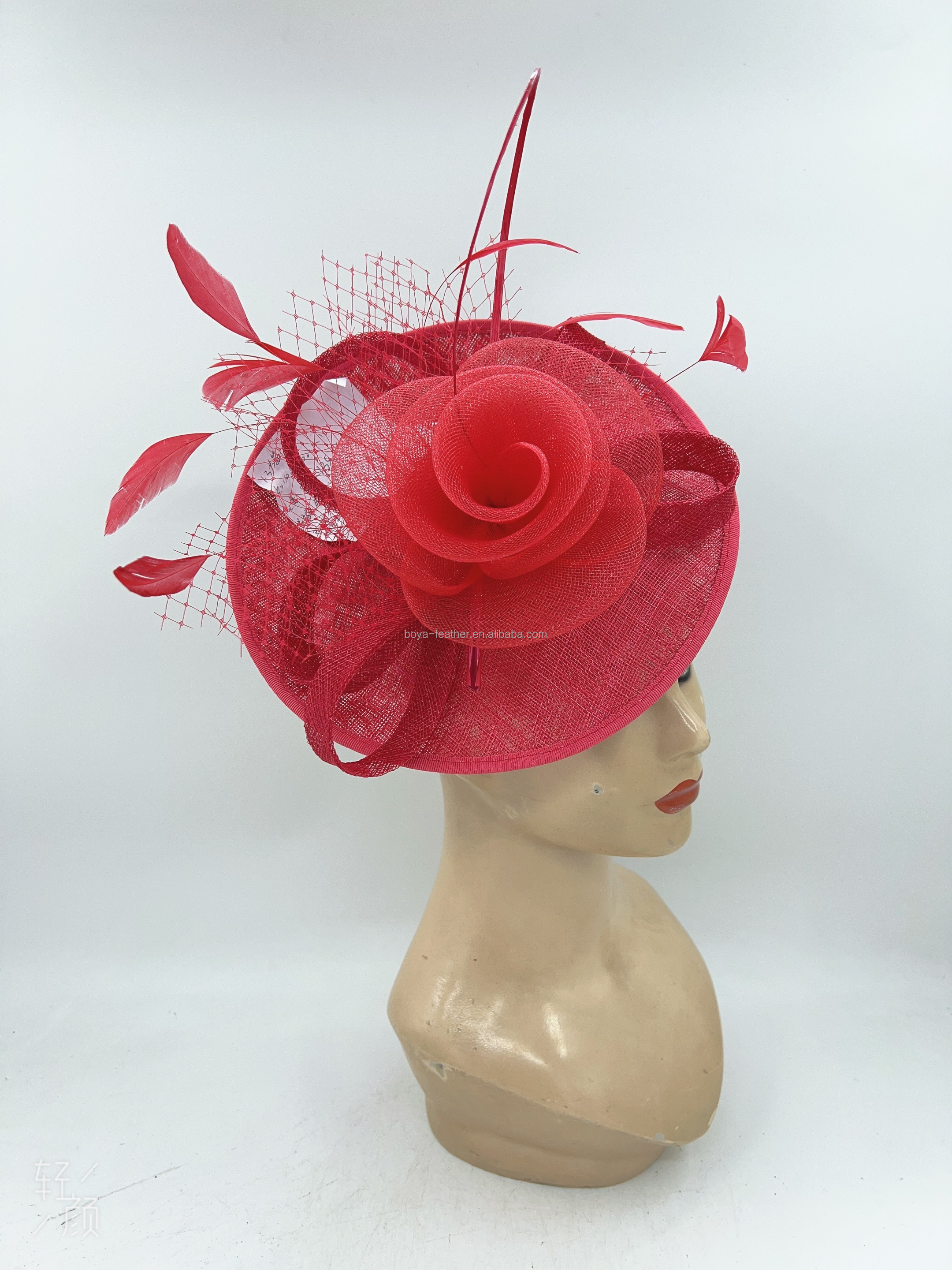 Be the Center of Attention with this Sinamay and Feather Fascinator in Dyed Pattern