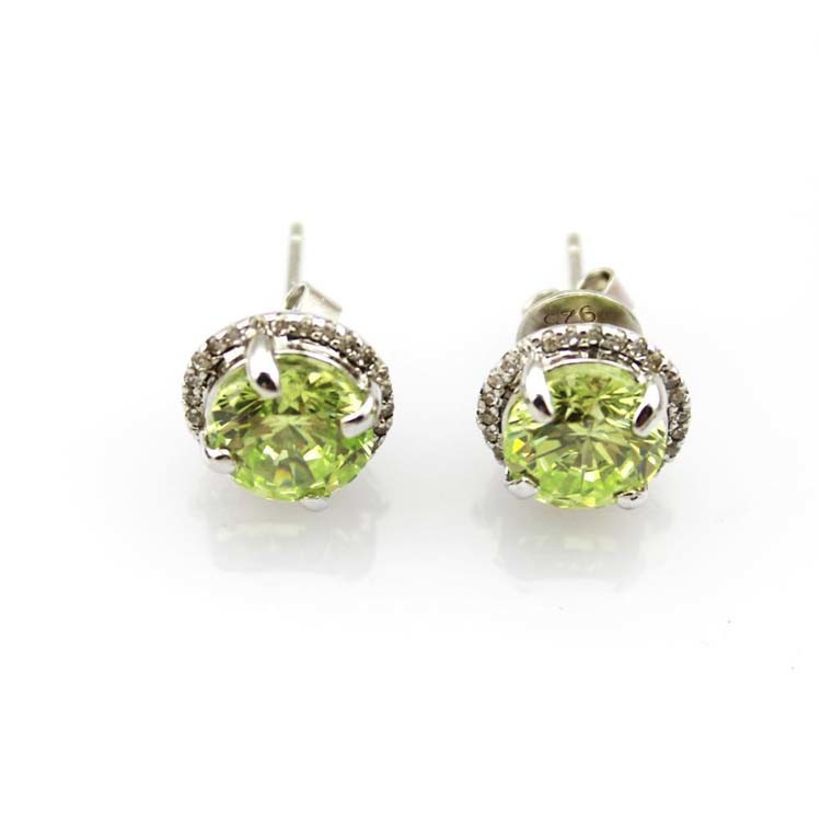 Sterling Silver Round Lemon Citrine Cubic Zircon Earrings (PSJ029)