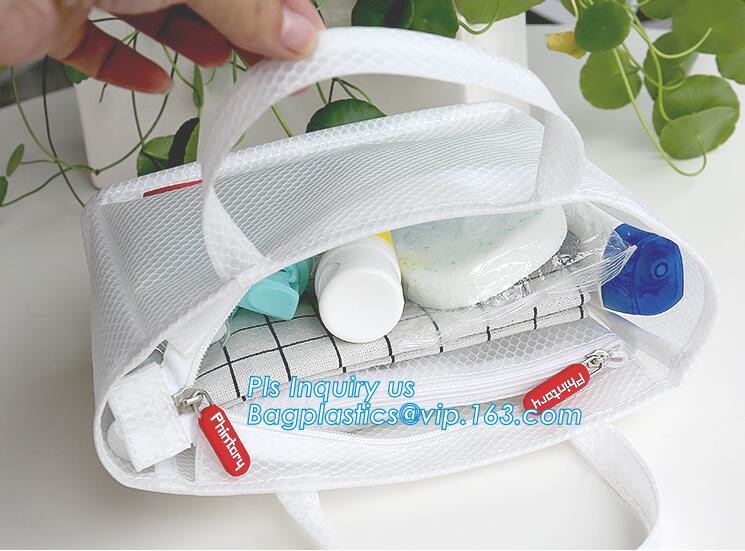 cosmetic PVC mesh bag, vinyl pvc zipper blanket bags/small mesh zipper bags/zipper bag, Mesh Makeup Brush Organizer Trav