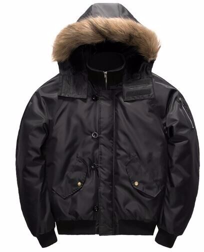 Men Detachable Faux Fur Lined Ma1 Bomber Jacket Long Sleeves With Rib Collar