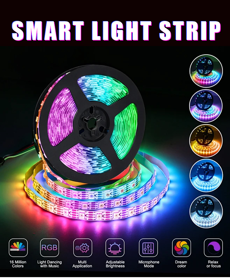 12v Wifi Controlled Flexible SMD 5050 2835 RGB LED Strip Light for Holiday Lighting