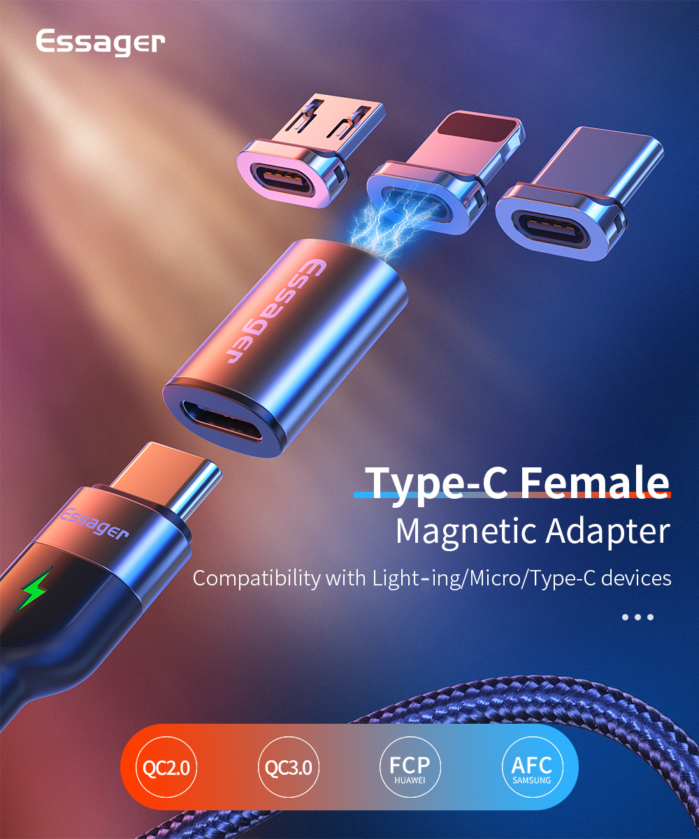 Essager 2022 Mini Magnetic Type C Female to Micro USB Type C Quick Charge Data Transmission Adaptor OTG Adapter